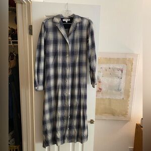 Uniqlo Navy Plaid Flannel Midi Dress